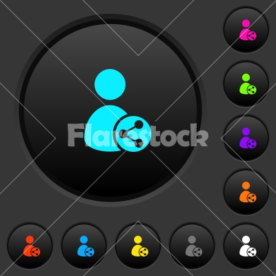 Share user data dark push buttons with color icons - Share user data dark push buttons with vivid color icons on dark grey background