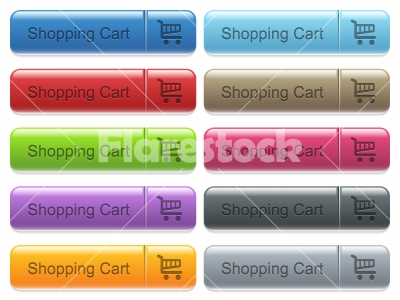 Shopping cart captioned menu button set - Set of shopping cart glossy color captioned menu buttons with engraved icons - Free stock vector