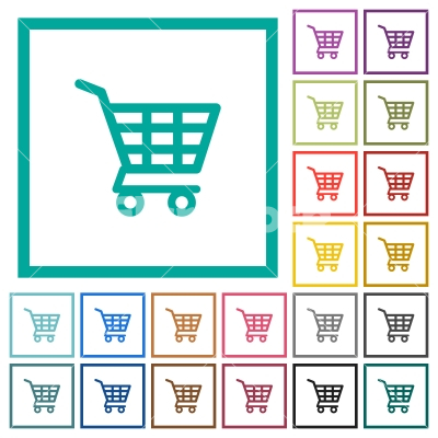 Shopping cart flat color icons with quadrant frames - Shopping cart flat color icons with quadrant frames on white background - Free stock vector