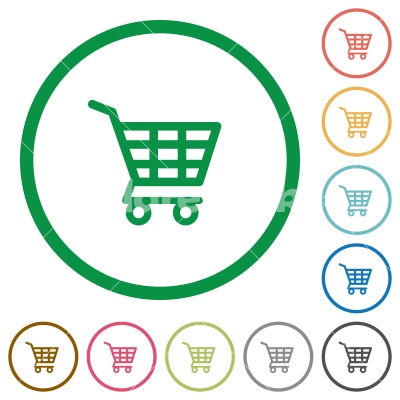 Shopping cart outlined flat icons - Set of shopping cart color round outlined flat icons on white background