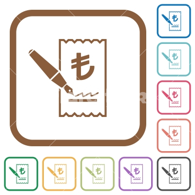 Signing Lira cheque simple icons - Signing Lira cheque simple icons in color rounded square frames on white background