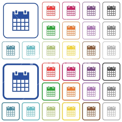 Single calendar outlined flat color icons - Single calendar color flat icons in rounded square frames. Thin and thick versions included.