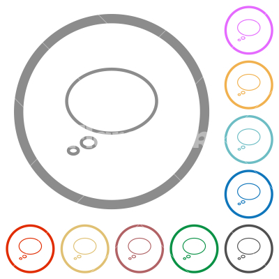 Single oval thought bubble outline flat icons with outlines - Single oval thought bubble outline flat color icons in round outlines on white background