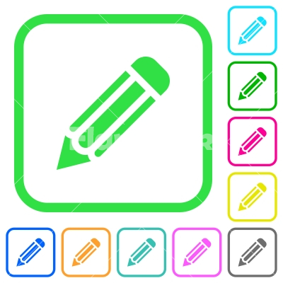 Single pencil vivid colored flat icons - Single pencil vivid colored flat icons in curved borders on white background