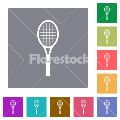 Single tennis racket square flat icons - Single tennis racket flat icons on simple color square backgrounds