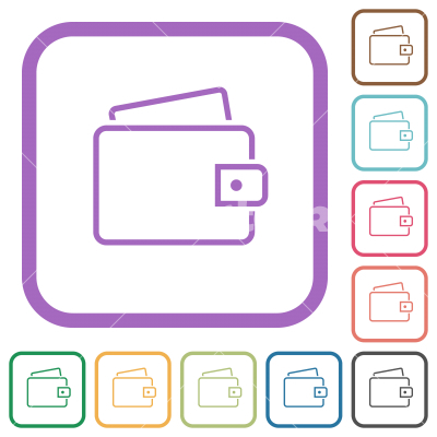 Single wallet outline simple icons - Single wallet outline simple icons in color rounded square frames on white background