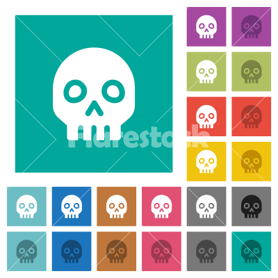 Skull solid square flat multi colored icons - Skull solid multi colored flat icons on plain square backgrounds. Included white and darker icon variations for hover or active effects.