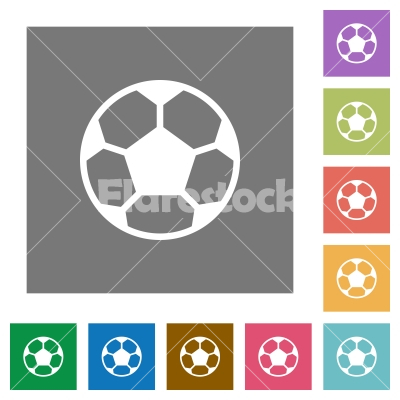 Soccer ball square flat icons - Soccer ball flat icons on simple color square background.