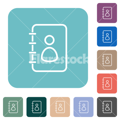 Spiral contact book outline rounded square flat icons - Spiral contact book outline white flat icons on color rounded square backgrounds