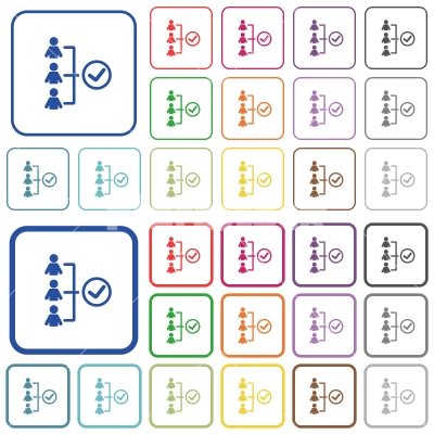 Successful teamwork outlined flat color icons - Successful teamwork color flat icons in rounded square frames. Thin and thick versions included.