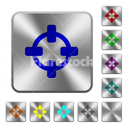 Target rounded square steel buttons - Target engraved icons on rounded square glossy steel buttons