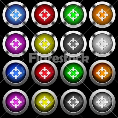 Target white icons in round glossy buttons on black background - Target white icons in round glossy buttons with steel frames on black background.
The buttons are in two different styles and eight colors.