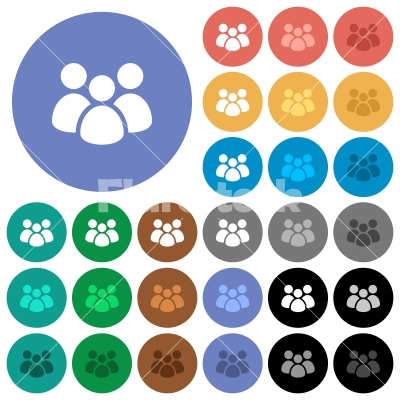 Team round flat multi colored icons - Team multi colored flat icons on round backgrounds. Included white, light and dark icon variations for hover and active status effects, and bonus shades on black backgounds.