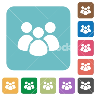 Team rounded square flat icons - Team white flat icons on color rounded square backgrounds