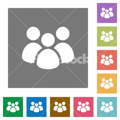 Team square flat icons - Team flat icons on simple color square backgrounds - Free stock vector