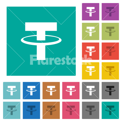 Tether digital cryptocurrency square flat multi colored icons - Tether digital cryptocurrency multi colored flat icons on plain square backgrounds. Included white and darker icon variations for hover or active effects.