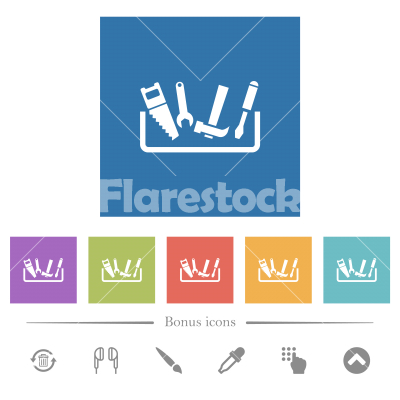 Toolbox flat white icons in square backgrounds - Toolbox flat white icons in square backgrounds. 6 bonus icons included.