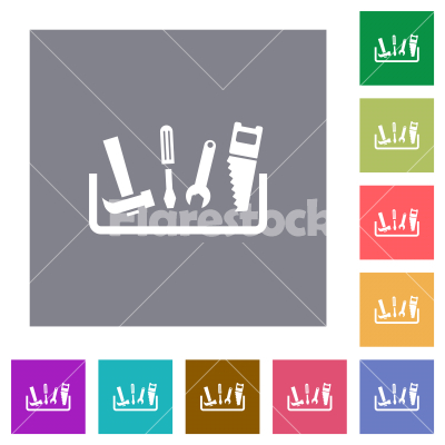 Toolbox square flat icons - Toolbox flat icons on simple color square backgrounds