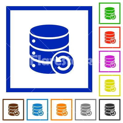 Undo database changes framed flat icons - Set of color square framed undo database changes flat icons