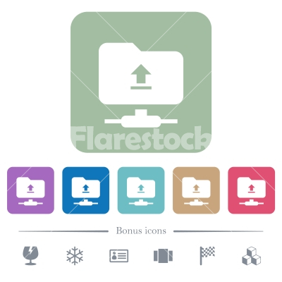 Upload to ftp flat icons on color rounded square backgrounds - Upload to ftp white flat icons on color rounded square backgrounds. 6 bonus icons included