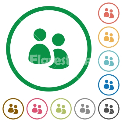 User group outlined flat icons - Set of User group color round outlined flat icons on white background