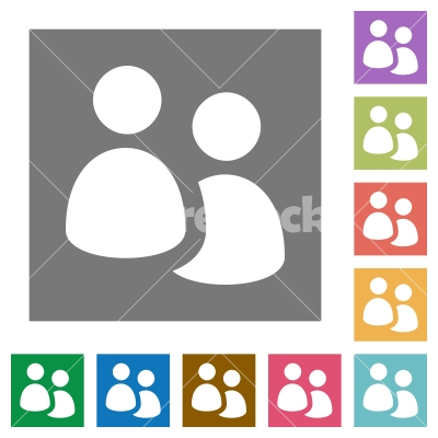 User group square flat icons - User group flat icon set on color square background.