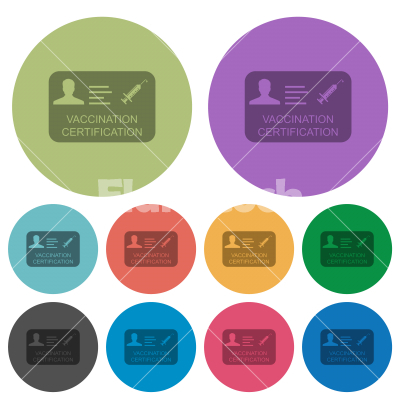 Vaccination certification color darker flat icons - Vaccination certification darker flat icons on color round background