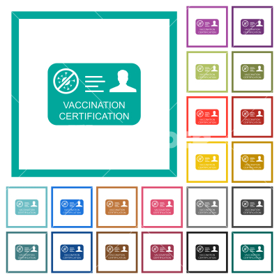 Vaccination certification flat color icons with quadrant frames - Vaccination certification flat color icons with quadrant frames on white background