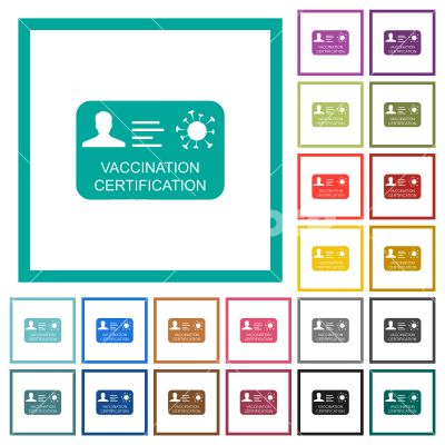 Vaccination certification flat color icons with quadrant frames - Vaccination certification flat color icons with quadrant frames on white background