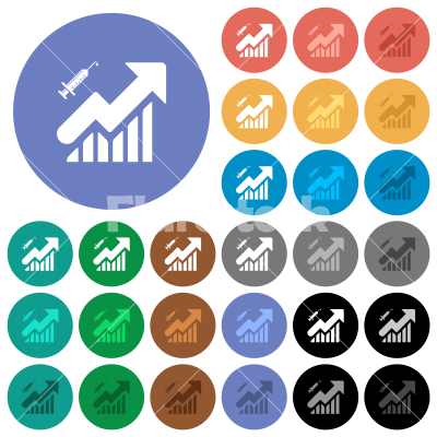 Vaccination graph round flat multi colored icons - Vaccination graph multi colored flat icons on round backgrounds. Included white, light and dark icon variations for hover and active status effects, and bonus shades.