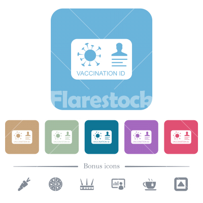 Vaccination id flat icons on color rounded square backgrounds - Vaccination id white flat icons on color rounded square backgrounds. 6 bonus icons included