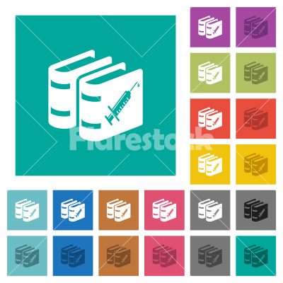 Vaccine documentation square flat multi colored icons - Vaccine documentation multi colored flat icons on plain square backgrounds. Included white and darker icon variations for hover or active effects.