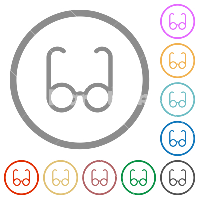 Vintage glasses outline flat icons with outlines - Vintage glasses outline flat color icons in round outlines on white background