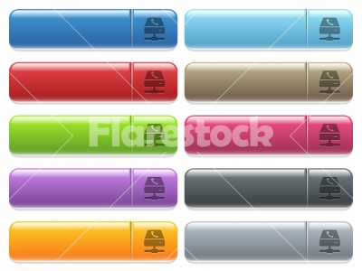 VoIP services icons on color glossy, rectangular menu button - VoIP services engraved style icons on long, rectangular, glossy color menu buttons. Available copyspaces for menu captions.