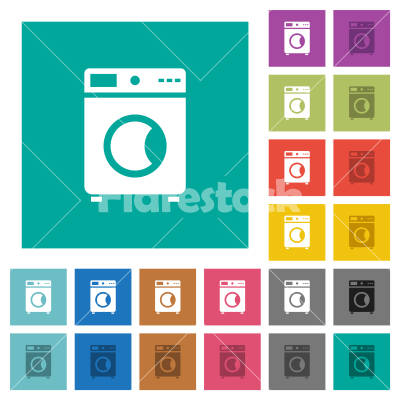 Washing machine square flat multi colored icons - Washing machine multi colored flat icons on plain square backgrounds. Included white and darker icon variations for hover or active effects.