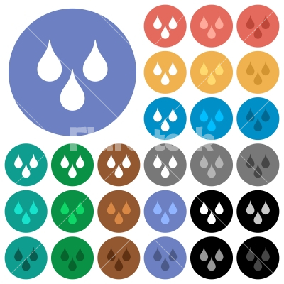 Water drops round flat multi colored icons - Water drops multi colored flat icons on round backgrounds. Included white, light and dark icon variations for hover and active status effects, and bonus shades on black backgounds.