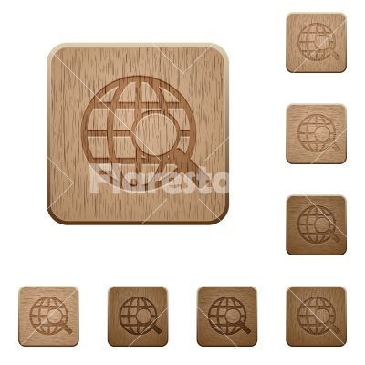 Web search wooden buttons - Set of carved wooden web search buttons. 8 variations included. Arranged layer structure. - Free stock vector