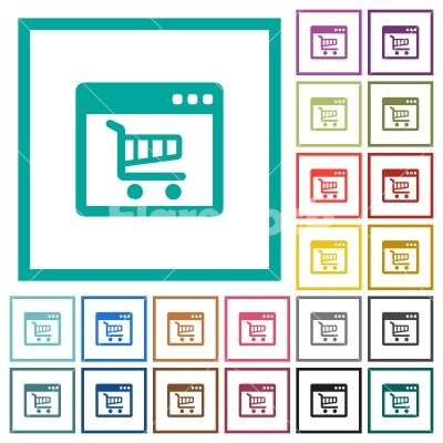 Webshop application flat color icons with quadrant frames - Webshop application flat color icons with quadrant frames on white background